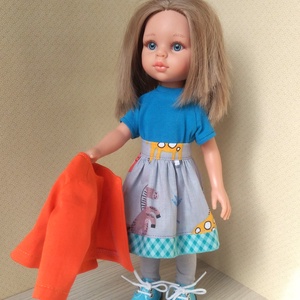 Narancs kabátos öltözék 32 cm-s Paola Reina babának - játék & sport - baba & babaház - babaruha, babakellék - Meska.hu