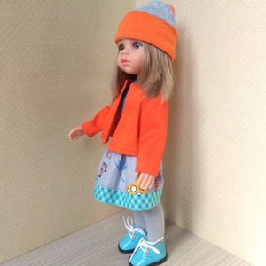 Narancs kabátos öltözék 32 cm-s Paola Reina babának - játék & sport - baba & babaház - babaruha, babakellék - Meska.hu