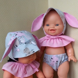 Nyuszifül öltözék 34-38 cm-s babáknak - játék & sport - baba & babaház - babaruha, babakellék - Meska.hu