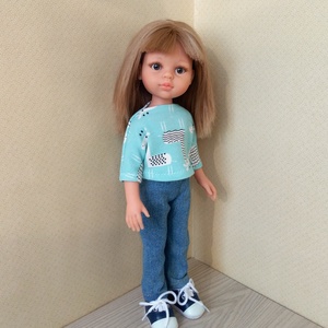 Elasztikus farmer, két pólóval, Paola Reina babáknak - Meska.hu