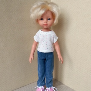 Elasztikus farmer, két pólóval, Paola Reina babáknak - Meska.hu