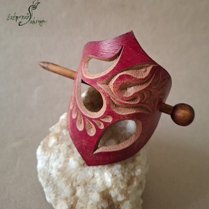 Meggypiros könny - bőr kontycsat, Ruha & Divat, Hajdísz & Hajcsat, Hajcsat & Hajtű, Bőrművesség, MESKA