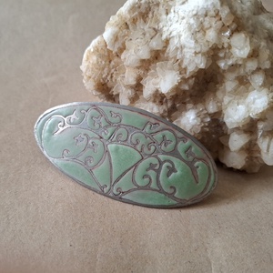 Babérzöld - Tűzzománc francia csat - Meska.hu