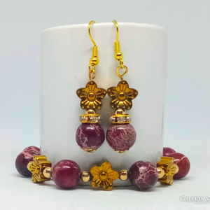 Bordó regalit karkötő és fülbevaló szett - ékszer - ékszerszett - Meska.hu