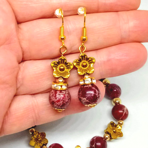 Bordó regalit karkötő és fülbevaló szett - ékszer - ékszerszett - Meska.hu