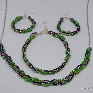 Fonott kristály karkötő-fülbevaló-nyaklánc szett - Meska.hu