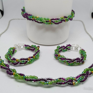 Fonott kristály karkötő-fülbevaló-nyaklánc szett - ékszer - ékszerszett - Meska.hu