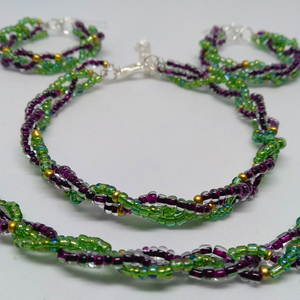 Fonott kristály karkötő-fülbevaló-nyaklánc szett - ékszer - ékszerszett - Meska.hu