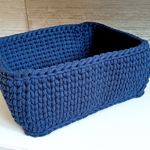 Szögletes horgolt tároló kosár tengerkék - otthon & életmód - tárolás & rendszerezés - tárolókosár - Meska.hu