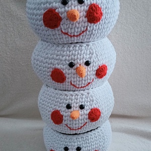 Hóember horgolt tároló kosár - otthon & életmód - tárolás & rendszerezés - tárolókosár - Meska.hu