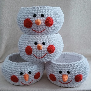 Hóember horgolt tároló kosár - otthon & életmód - tárolás & rendszerezés - tárolókosár - Meska.hu