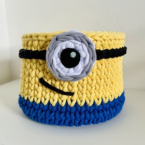 Minion horgolt tároló kosár - otthon & életmód - babaszoba, gyerekszoba - játéktároló - Meska.hu