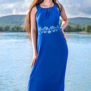 Nefelejcs ruha Szervető-matyó hímzéssel - kék-ezüst, Ruha & Divat, Női ruha, Ruha, Hímzés, Varrás, MESKA
