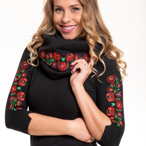 Szervető-matyó csősál - fekete - ruha & divat - sál, sapka, kendő - sál - Meska.hu