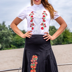Szervető-matyó rövid ujjú női ing - fehér-indás - ruha & divat - női ruha - blúz - Meska.hu