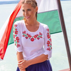 Szervető-matyó háromnegyedes ujjú blúz - fehér - Meska.hu