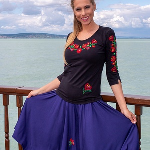 Szervető-matyó háromnegyedes ujjú blúz - fekete - ruha & divat - női ruha - blúz - Meska.hu