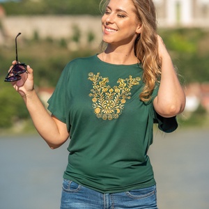 Szervető-jászsági denevérujjas blúz - zöld-arany, Ruha & Divat, Női ruha, Blúz, Hímzés, Varrás, MESKA