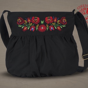 Szervető-matyó buggyos táska - fekete, Táska & Tok, Kézitáska & válltáska, Válltáska, Hímzés, Varrás, MESKA