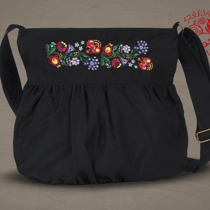 Szervető-kalocsai buggyos táska - fekete, Táska & Tok, Kézitáska & válltáska, Válltáska, Hímzés, Varrás, MESKA