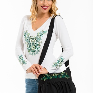 Szervető-jászsági indás-leveles buggyos táska - fekete-zöld - táska & tok - kézitáska & válltáska - válltáska - Meska.hu