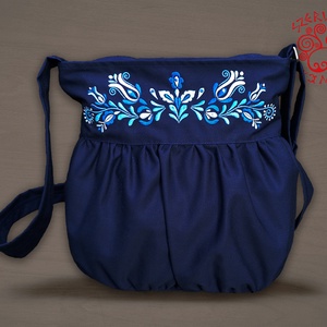 Szervető-jászsági indás-leveles buggyos táska - kék, Táska & Tok, Kézitáska & válltáska, Válltáska, Hímzés, Varrás, MESKA