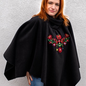 Szervető-matyó indás poncsó - fekete - ruha & divat - női ruha - poncsó - Meska.hu