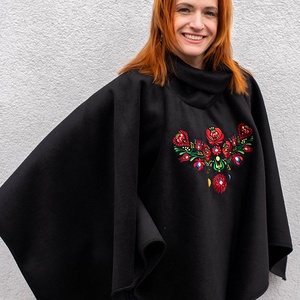 Szervető-matyó indás poncsó - fekete, Ruha & Divat, Női ruha, Poncsó, Hímzés, Varrás, MESKA