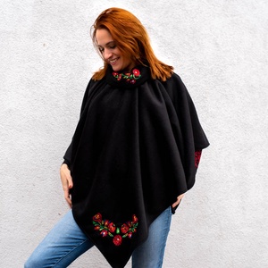 Szervető-matyó poncsó - fekete - ruha & divat - női ruha - poncsó - Meska.hu