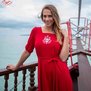 Dalma ruha Szervető-Fejér megyei tulipán hímzéssel - piros-fehér - ruha & divat - női ruha - ruha - Meska.hu