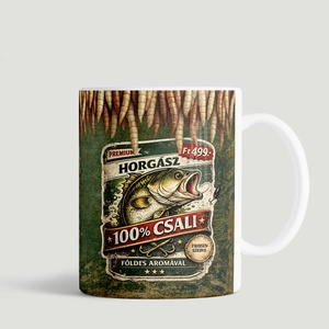 Vicces horgász bögre � rusztikus mintával, Otthon & Életmód, Konyhafelszerelés, tálalás, Tálalás, Bögre & Csésze, Mindenmás, Fotó, grafika, rajz, illusztráció, MESKA