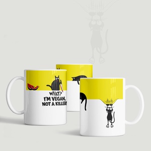 Poénos cicás bögre, vegán ajándékötlet - otthon & életmód - konyhafelszerelés, tálalás - tálalás - bögre & csésze - Meska.hu