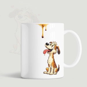 Vicces kutyás bögre, kávécseppet nyalogató kutyus mintával - Meska.hu