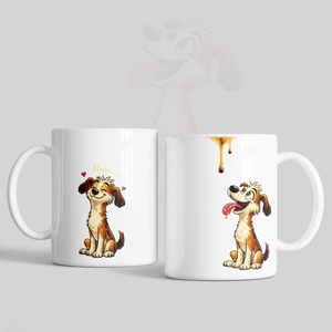 Vicces kutyás bögre, kávécseppet nyalogató kutyus mintával - otthon & életmód - konyhafelszerelés, tálalás - tálalás - bögre & csésze - Meska.hu