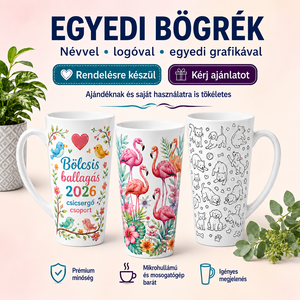Egyedi nagy latte bögre rendelésre névvel, felirattal vagy saját grafikával � elegáns, prémium ajándék, Otthon & Életmód, Konyhafelszerelés, tálalás, Tálalás, Bögre & Csésze, Mindenmás, MESKA
