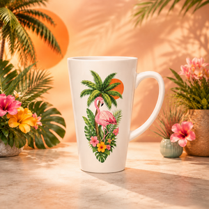 Lola Tropicana, trópusi mintás, flamingós nagy latte bögre - Meska.hu
