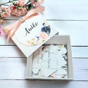 Watercolor Tanúfelkérő / Koszorúslány felkérő PUZZLE Stormy Roses/ navy rózsaszín virágos - esküvő - meghívó & kártya - koszorúslány felkérő - Meska.hu
