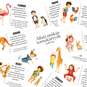 Állati mókás tornakártyák (fekvő névet) - 'Szia figyelem' - Digitális termék, Baba - mama, Baba játékok, Mozgásfejlesztő játékok, Fotó, grafika, rajz, illusztráció, MESKA