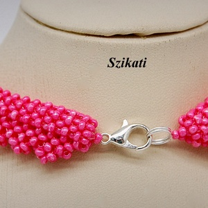 Pink - rózsaszín gyöngyfűzött nyakék - ékszer - nyaklánc - gyöngyös nyaklánc - Meska.hu