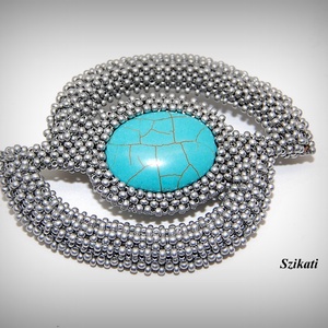 Türkiz - ezüst gyöngyfűzött kitűző - ékszer - kitűző és bross - Meska.hu