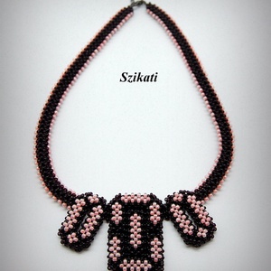 Sötétbarna - pink gyöngyfűzött nyakék - ékszer - nyaklánc - gyöngyös nyaklánc - Meska.hu