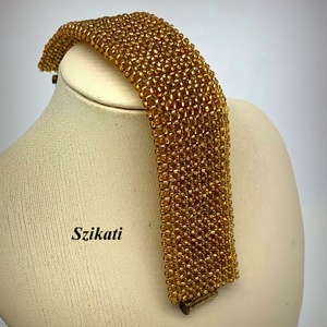 Óarany gyöngyfűzött széles karkötő - ékszer - karkötő - széles karkötő - Meska.hu
