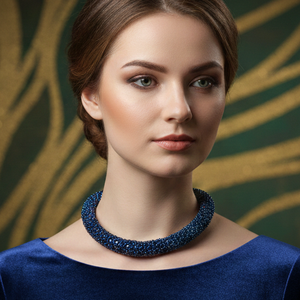 Szivárványos sötétkék gyöngyfűzött nyakék - ékszer - nyaklánc - gyöngyös nyaklánc - Meska.hu