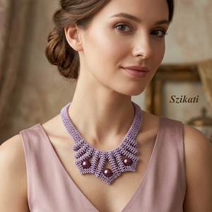 Lila fémmentes gyöngyfűzött nyakék - ékszer - nyaklánc - statement nyaklánc - Meska.hu