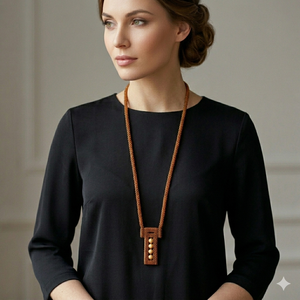 Hosszú barna fémmentes gyöngyfűzött nyaklánc arany teklagyönggyel - ékszer - nyaklánc - hosszú nyaklánc - Meska.hu