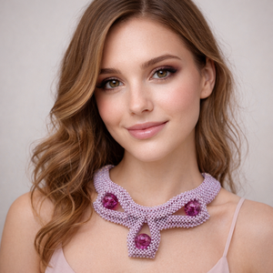 Lila fémmentes gyöngyfűzött nyakék - ékszer - nyaklánc - statement nyaklánc - Meska.hu