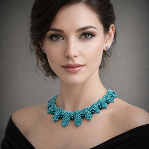 Türkiz fémmentes gyöngyfűzött nyakék pávakék teklagyönggyel - ékszer - nyaklánc - gyöngyös nyaklánc - Meska.hu