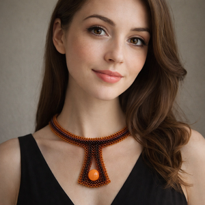 Barna - sárga fémmentes gyöngyfűzött nyakék - ékszer - nyaklánc - gyöngyös nyaklánc - Meska.hu