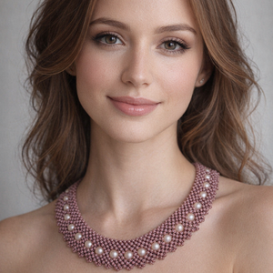 Mályva fémmentes gyöngyfűzött nyakék beige teklagyönggyel - Meska.hu