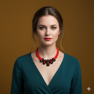 Piros - fekete fémmentes gyöngyfűzött nyakék - Meska.hu